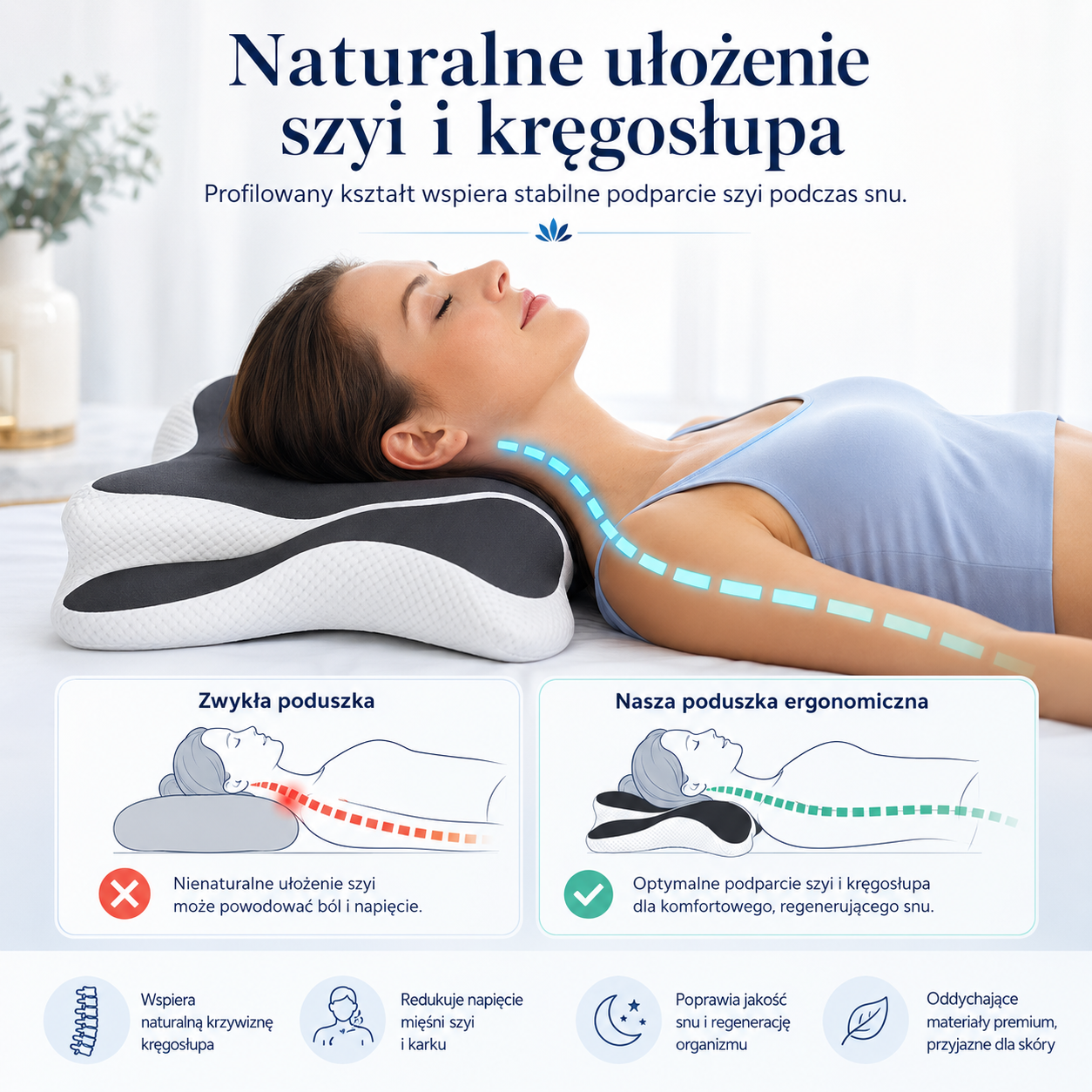 Centrum Zdrowego Snu - Poduszka ergonomiczna z pianką pamięci kształtu