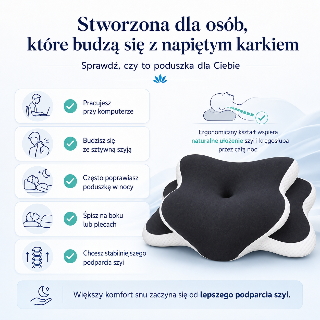 Centrum Zdrowego Snu - Poduszka ergonomiczna z pianką pamięci kształtu